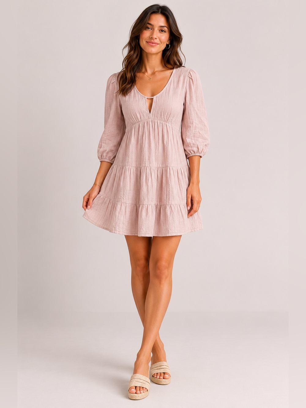 Iisla & Bird Blush Cotton Tiered Open Back Mini Dress Size 2 NWT